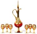 ITALIAN ENAMELED RUBY GLASS LIQUEUR SET 7 PIECES