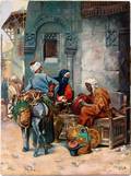 OIL PAINTING ARAB POTTERY MERCHANT UNFRAMED