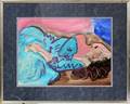 SIGNED PASTEL FRAMED ABSTRACT PICTURE SEATED GIRL