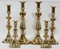 040498 ENGLISH BRASS PUSH UP CANDLESTICKS 19TH C