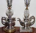 032521 SILVER PLATE  GLASS TABLE LAMPS TWO