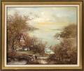 JOHN KING OIL SWISS SCENE SAILBOATS ON LAKE