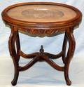 FRENCH WALNUT OVAL GLASS TOP COFFEE TABLE
