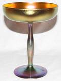 061027 STEUBEN GOLD AURENE GLASS COMPOTE H 8 DIA 6