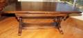 052050 ENGLISH STYLE CARVED OAK DRAW TRESTLE TABLE