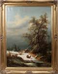 042032 MUNINGER LUDWIG OILCANVAS ALPINE WINTER SCENE