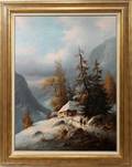 042031 MUNINGER LUDWIG OILCANVAS ALPINE WINTER SCENE