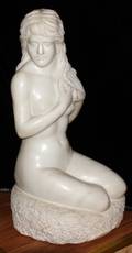 042053 CARVED WHITE MARBLE SCULPTURE 20TH C WOMAN