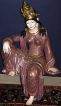 040035 CARVED  POLYCHROME WOOD FIGURE OF QUAN YIN 35