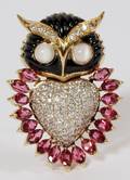 250CT PINK TOURMALINE  DIAMOND OWL BROOCH