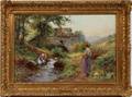 ERNEST WALBOURNE OIL WOMAN  CHILDREN BY STREAM