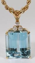 EMERALD CUT AQUAMARINE PENDANT 14KT GOLD NECKLACE