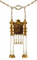 EGYPTIAN REVIVAL 14KT GOLD  FAIENCE NECKLACE