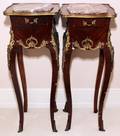 091132 FRUITWOOD  BRONZE ORMOLU SIDE TABLES WMARBLE
