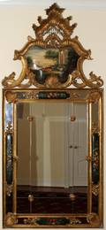 091114 VENETIAN STYLE DECORATED GESSO  WOOD MIRROR