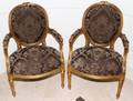 072097 LOUIS XVI STYLE CARVED GILT WOOD OPEN ARMCHAIRS