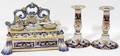082080 FRENCH FAIENCE INKSTAND  CANDLESTICKS