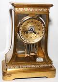071193 FRENCH BRASS  CHAMPLEV MANTEL CLOCK EARLY 20