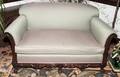 071189 CARVED MAHOGANY  UPHOLSTERED SETTEE H 32 L