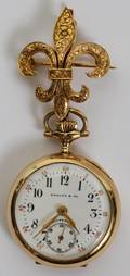 081116 ELGIN 14KT GOLD LADYS LAPEL WATCH 54010
