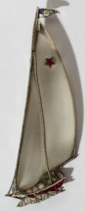 081112 PLATINUM  18KT GOLD SAILBOAT DIAMOND BROOCH