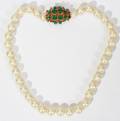 080094 GOLD EMERALD  COSTUMWE PEARL NECKLACE L 16