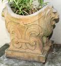 071202 CAST CEMENT LION GARDEN PLANTERS PAIR H 23