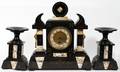 070123 FRENCH BLACK BELGIAN MARBLE CLOCK GARNITURE