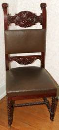 062160 JACOBEAN STYLE HANDCARVED MAHOGANY HALL CHAIR