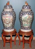 062135 LARGE CHINESE HAND ENAMELED PORCELAIN URNS