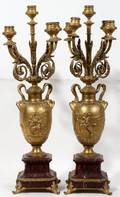 112153 BRONZE  ROUGE MARBLE CLASSICAL LIGHT CANDELABR