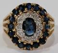 111264 14KT YELLOW GOLD BLUE SAPPHIRE  DIAMOND RING