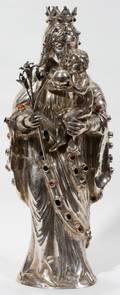 092180 EUROPEAN SILVER  SCULPTURE OF THE MADONNA 