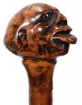 071250 GNARLED WOOD WALKING STICK WITH CARVED HANDLE