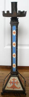 070145 WROUGHT IRON  CERAMIC ECCLESIASTICAL CANDLESTI