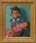 110195 C CAUFIELD OIL ON CANVAS SEATED GIRL WDOLL
