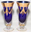 092200 GOLD COBALT TO CLEAR GLASS CHAMPAGNE FLUTES