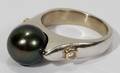 082154 14 KT WHITE GOLD TAHITIAN PEARL  DIAMOND RING
