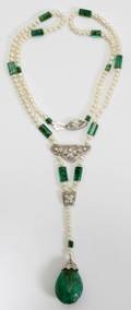 082166 EDWARDIAN GOLD EMERALD  DIAMOND NECKLACE