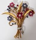 080163 18 KT YGOLD RUBY DIAMOND  SAPPHIRE PIN