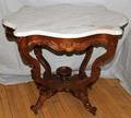 111344 MAHOGANY PARLOR TABLE WITH MARBLE TOP H 29