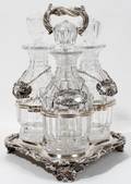 091314 ENGLISH SILVER PLATE  CUT CRYSTAL DECANTER SET