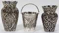 091313 PERSIAN SILVERPLATE BUD VASES  PAIL 3 PCS