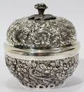 091305 800 SILVER REPOUSSE BOX H 4 DIA 3 12