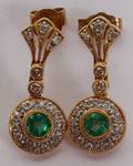 112276 14KT YGOLD DIAMOND  EMERALD DROP EARRINGS