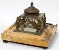 102236 SIENNA MARBLE GLASS  BRONZE EMPIRE INKWELL