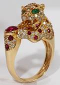 101275 18KT YGOLD LEOPARD FORM RING WITH DIAMONDS