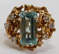 101273 14KT YELLOW GOLD DIAMOND  AQUAMARINE RING
