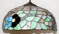 100278 LEADED SLAG AND STAIN GLASS HANGING DOME LAMP