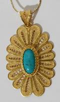 092274 TURKISH 18KT YELLOW GOLD  TURQUOISE PENDANT